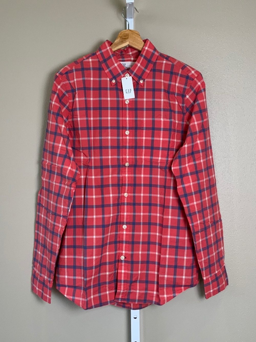 GAP Slim Fit Stretch Oversized Plaid Button Down Oxford Shirt